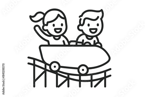 Kids enjoy a fun ride on a roller coaster at an amusement park during a sunny afternoon in the summer