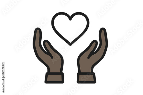Hands hold a heart symbol to represent love and care in a simple design