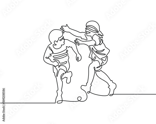 Line Art of Children Playing Hide and Seek 