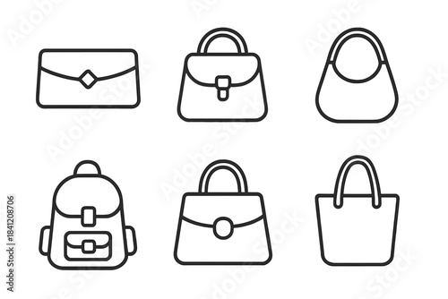 Collection of different styles of bags displayed in a simple line drawing format on a white background