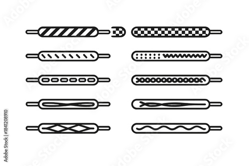 Different types of designs for rolling pins shown in a simple layout for baking enthusiasts