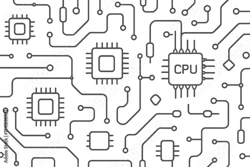 Complex circuitry design showing microchips and electrical paths in a digital format