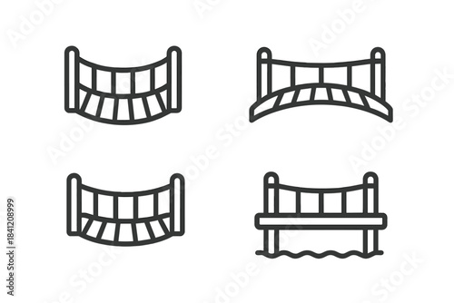 Different styles of simple bridge designs over water in a clear layout showing variety