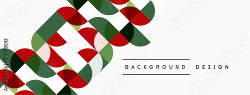 Abstract geometric pattern. Overlapping circles create dynamic visual texture. Red, green, pink hues dominate design. Minimalist style.