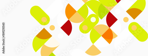 Abstract geometric shapes, vibrant colors, modern design. Overlapping forms create dynamic visual texture. Light background enhances color contrast.