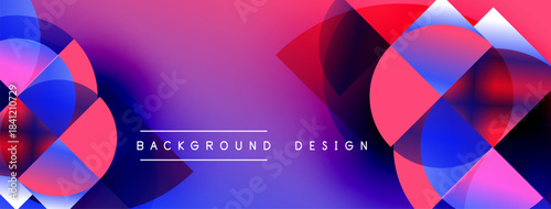 Abstract background features vibrant overlapping circles. Pink, blue, red hues blend creating dynamic visual effect. Modern design element.