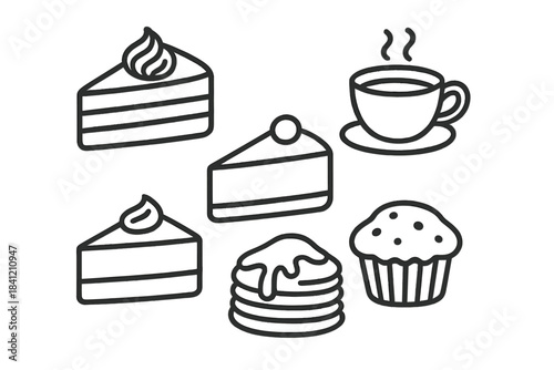 Different types of desserts and a cup of coffee are arranged together on a simple background to show a sweet spread for people to enjoy