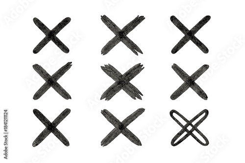 Game board with different styles of crosses arranged for turn-based play in a simple grid format