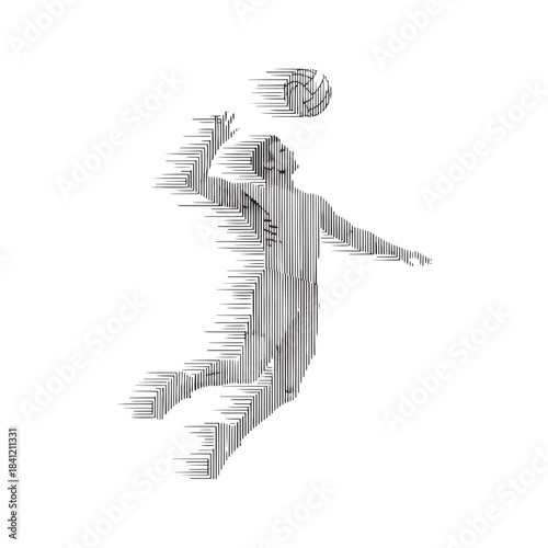 Abstract volleyball player silhouette jumping to spike the ball. Modern sport symbol created with vertical lines vector illustration.