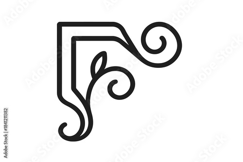Elegant ornamental corner flourish with swirling lines and decorative leaf elements