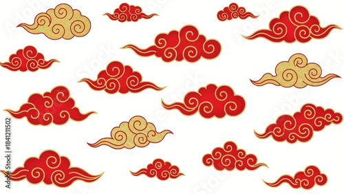 Elegant Chinese-Style Clouds in Red and Gold A Cultural Design Element