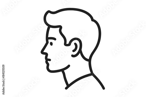 Minimalist profile outline of a young man's head and face looking forward