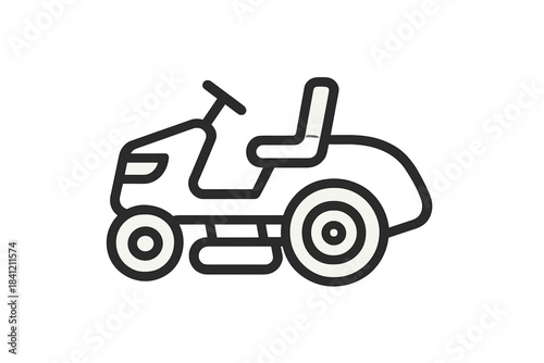 Riding lawn mower machine used for cutting grass in large residential gardens and parks