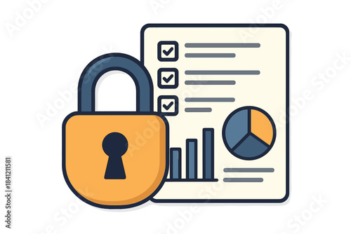Digital security concept showing a large padlock protecting confidential financial data