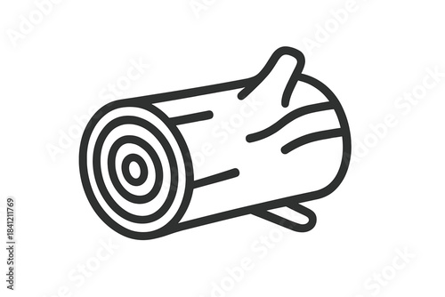 Minimalist outline of a cylindrical wooden log showing tree rings and bark details