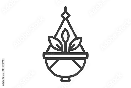 Decorative macrame hanging planter basket holding a small potted houseplant