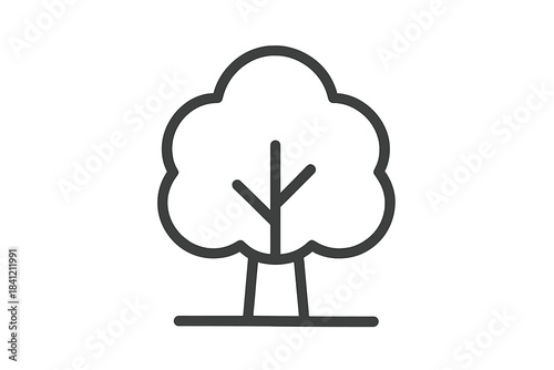 Minimalist outline symbol depicting a generic deciduous tree on a patch of ground