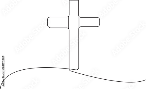Cross line art style. He is risen - religious Easter background. Vector 
It is a sign of Christ himself and the faith of Christians. 

