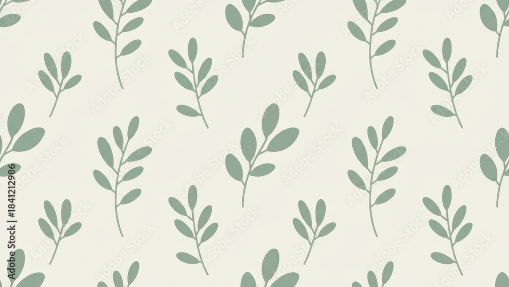 Fototapeta premium Minimalist Botanical Pattern with Green Leaves on Light Background