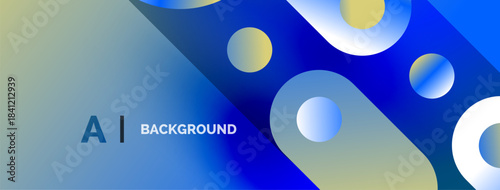 Abstract background features vibrant blue, yellow gradients. Circles overlap creating dynamic visual effect. Text reads AI BACKGROUND.