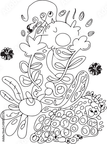 Detailed Abstract Botanical Sketch for Colouring Book.
