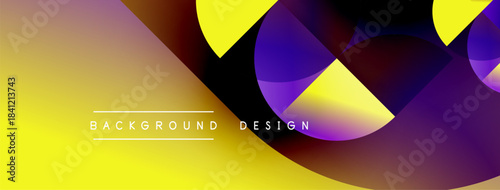 Abstract vibrant design features overlapping circles, gradients. Yellow, purple, orange hues create dynamic visual impact. Text reads background design.