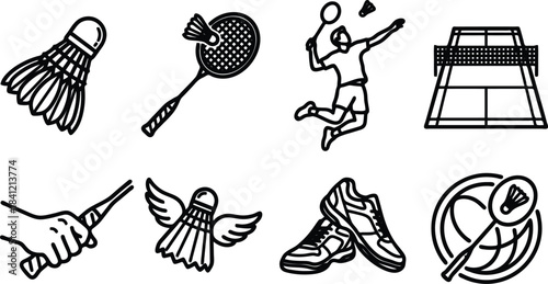 Collection of sports icons including tennis badminton and running shoes