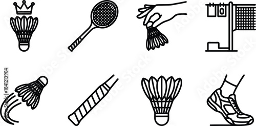 Collection of Badminton Equipment Icons for Sports Design