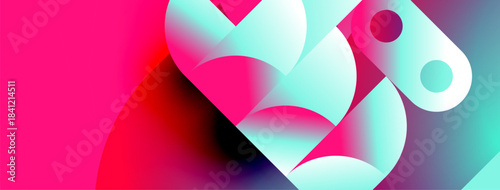 Abstract fluid shapes blend vibrant pinks, blues, whites. Dynamic composition creates modern visual impact. Smooth gradients suggest movement, depth.