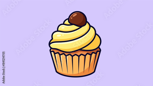 Delicious Cupcake with Yellow Frosting and Chocolate Topping.