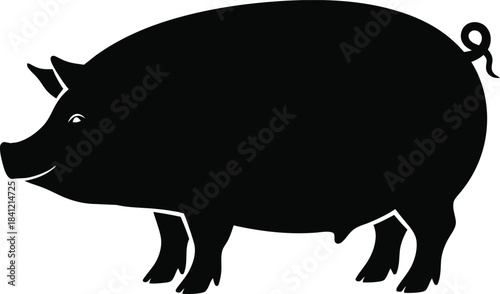 Stylized black pig silhouette graphic isolated farm animal icon
