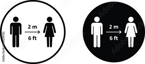 Social distancing 2 meters 6 feet safety icons illustration