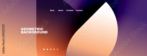 Abstract design features gradient colors, geometric shapes, navigation menu. Modern aesthetic suitable for website header or banner.
