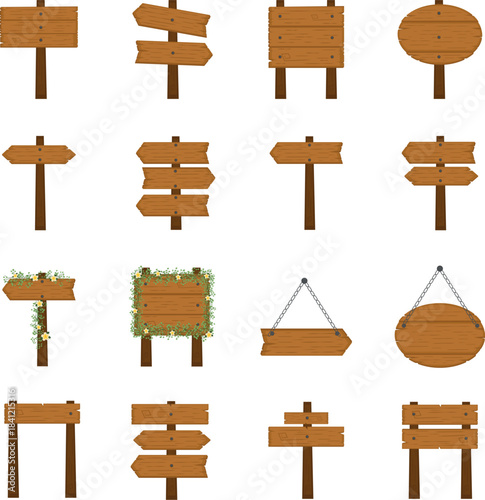 set of wooden signs vector illustration