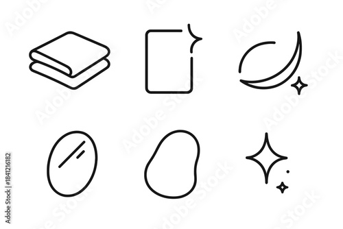 Quiet Luxury Icons. Line style icons of Quiet Luxury: folded fabric, glowing edge, subtle reflection, curved gleam, tender shade,