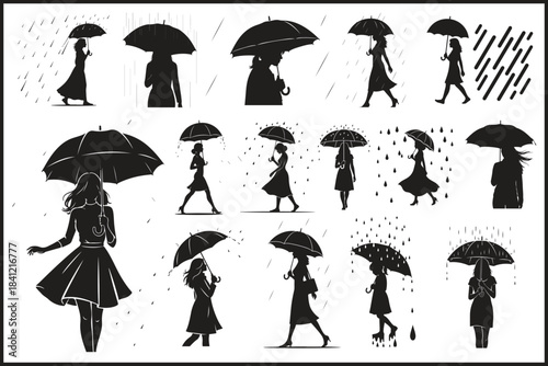 Women with Umbrella Silhouette Bundle