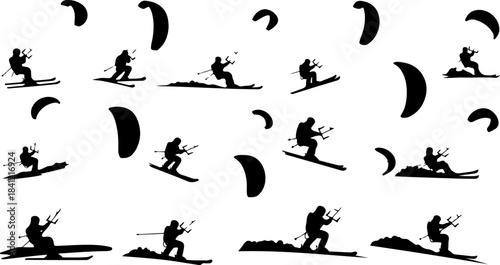 Kitesurfer Riding the Wind Vector Set