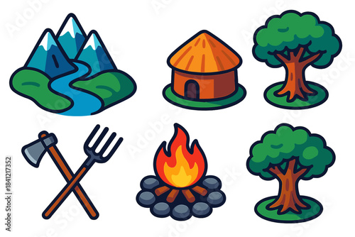 Cultural Landscape Icons. Isometric vector illustration set Nanotech Energy Solutions: nanocoated solar panel, hydrogen storage