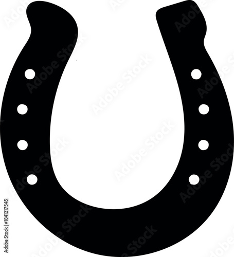Classic black silhouette of a horseshoe with nail holes
