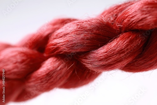 Detailed Red Hair Braid Close-Up on White Backdrop