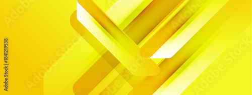 Bright yellow abstract design. Overlapping shapes create dynamic visual effect. Modern, minimalist aesthetic. Bold color palette dominates composition.