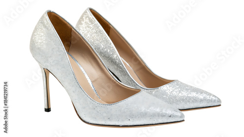 Sparkling silver stiletto heels isolated cut out on PNG. AI GENERATED.

