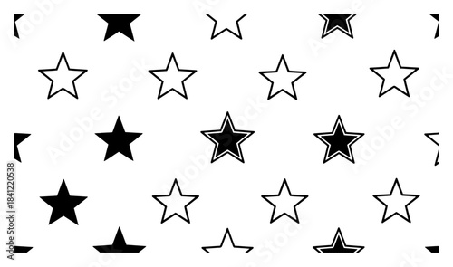 Seamless pattern with geometric stars black and white vector background with celestial shapes