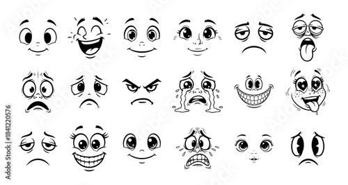 Set of cartoon emoticons displaying various emotions