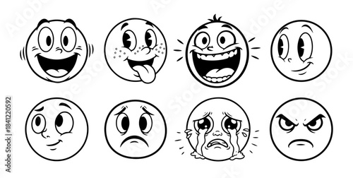 Set of cartoon emoticons displaying various emotions