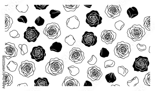Seamless floral pattern background of roses and petals illustrating nature beauty and romantic wedding decoration