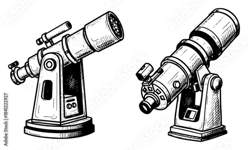 Set of astronomical telescopes concept of science space exploration and stargazing equipment vector sketch