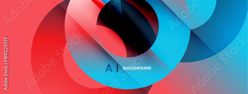 Abstract fluid shapes overlap. Vibrant red, blue, pink hues create dynamic composition. Modern design element for backgrounds.