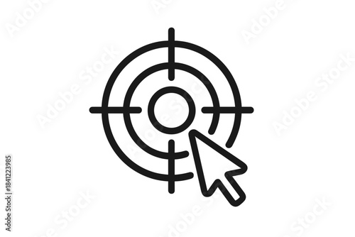 Digital marketing target with mouse cursor pointer aiming at the center of the bullseye
