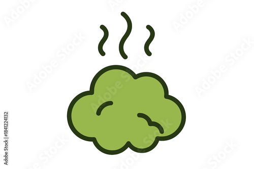 Graphic symbol depicting pungent stench or unpleasant aroma rising from a green cloud shape